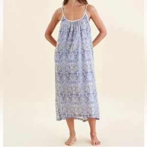 Papinelle NAHLA CRYSTAL BLUE PAISLEY Cotton Nightgown Chemise Sleepwear NWT $85